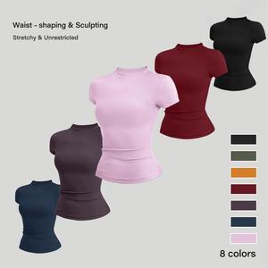 NVWA Women's Summervibes Solid Color Crew Neck Stretchy Slim-Fit Active Short-Sleeve T-Shirt, Fashion Women's Clothes for Workout, Gym, Gym Stuff, Tops For Women Outdoor Fun,summervibes Fit,summerwins,summeroutfits,vacationoutfits,beachoutfits