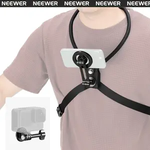 NEEWER GP26 Magnetic Neck Holder for Action Camera & Phone, Hands Free Neck Mount with Chest Strap Compatible with GoPro DJI Insta360 iPhone, Neck Phone Holder for POV Vlog Video Recording