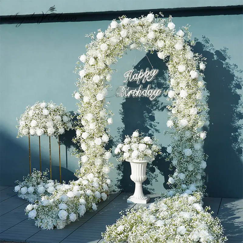 S-A7672 2pcs/set Luxury White Rose Babybreath Wedding Event Decor Flower Arrangement