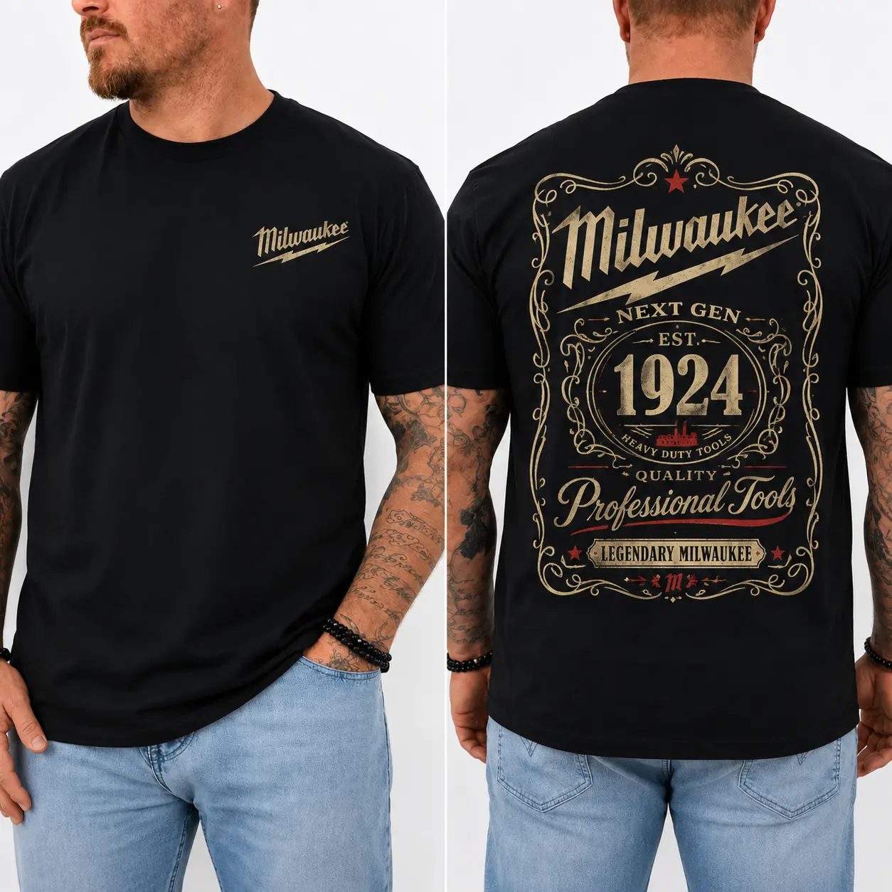 Milwaukee Tools Mechanic Shirt, Vintage 1924 Heavy Duty Tool Graphic Tee, Front and Back Print Construction Worker Gift for Men