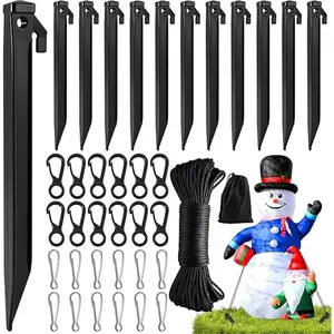 Heavy Duty Inflatable Stakes Kit for Outdoor Decorations – 12PCS 8.5" Plastic Yard Stakes with Ropes & Clips | Secure Christmas, Halloween, Lawn & Garden Inflatables | Replacement Anchor Set for Holiday Yard Décor, Christmas Decorations, hanging decor