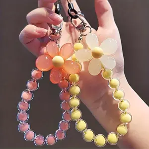 Colorful flower bracelet short mobile phone lanyard creative wrist lanyard handmade bead string pendant wrist chain