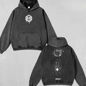 One Piece Trafalgar Law Streetwear Retro Vintage Washed Hoodie & T-Shirt | Oversized Heavy Cotton Graphic Streetwear Tee | Gift for Him, Her & Anime Fans Menswear Casual Long Sleeve