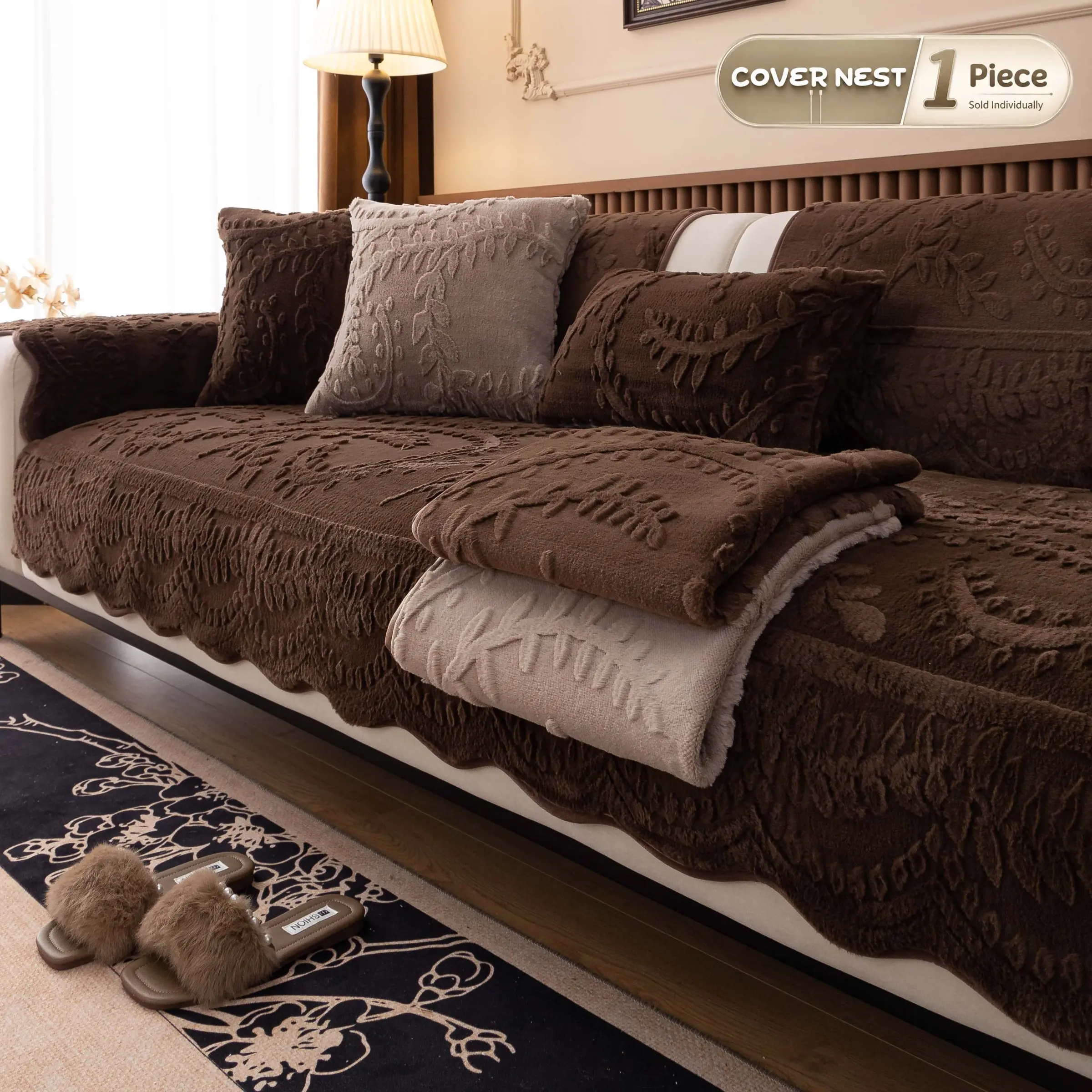 Embossed Plush Sofa Cover for Couch, Pet Friendly Non Slip Sofa Protector Pad, Thick Soft Couch Cover for Dogs & Cats, Multi Color Sofa Covers Available, Versatile Furniture Cover for Living Room Bedroom, Sofa Covers Washable, Fits 2 3 Seater Sofas