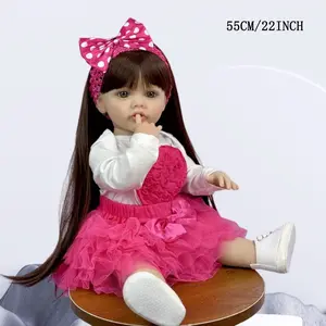 Lifelike Reborn Baby Doll, 55cm/22inch Soft Vinyl Princess Toddler With Pink Polka Dot Bow Headband & 3D Rose Tutu Dress, Art Toy For Girls’ Birthday Presents