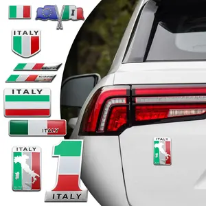 Italy Aluminum Emblem Sticker, Metal Badge Plate with Italian Flag, Car Styling Accessories, Durable Design, Easy Application, Sticker For Cars