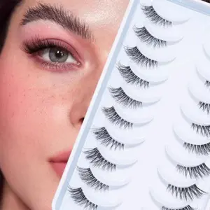 10 Pairs Natural Half False Eyelashes, Wispy Cat Eye Look Faux Lashes With Transparent Stem, Curly Lashes For Makeup Eyelashes Extension, Eyelash Extensions, Eyelash Cluster