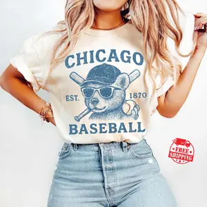 [Sale up to 50%] [Free Ship] Vintage Chicago Baseball Comfort Colors T-shirt, Retro Baseball Tee, Cubs Sports Fan Gift, Unisex Graphic Tee