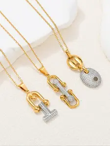 Women's Luxury Jewelry Pendant Necklace, Wearable Jewelry, Copper Inlay Zircon Horseshoe Pig Nose Coffee Bean Design, Elegant Women's Accessory