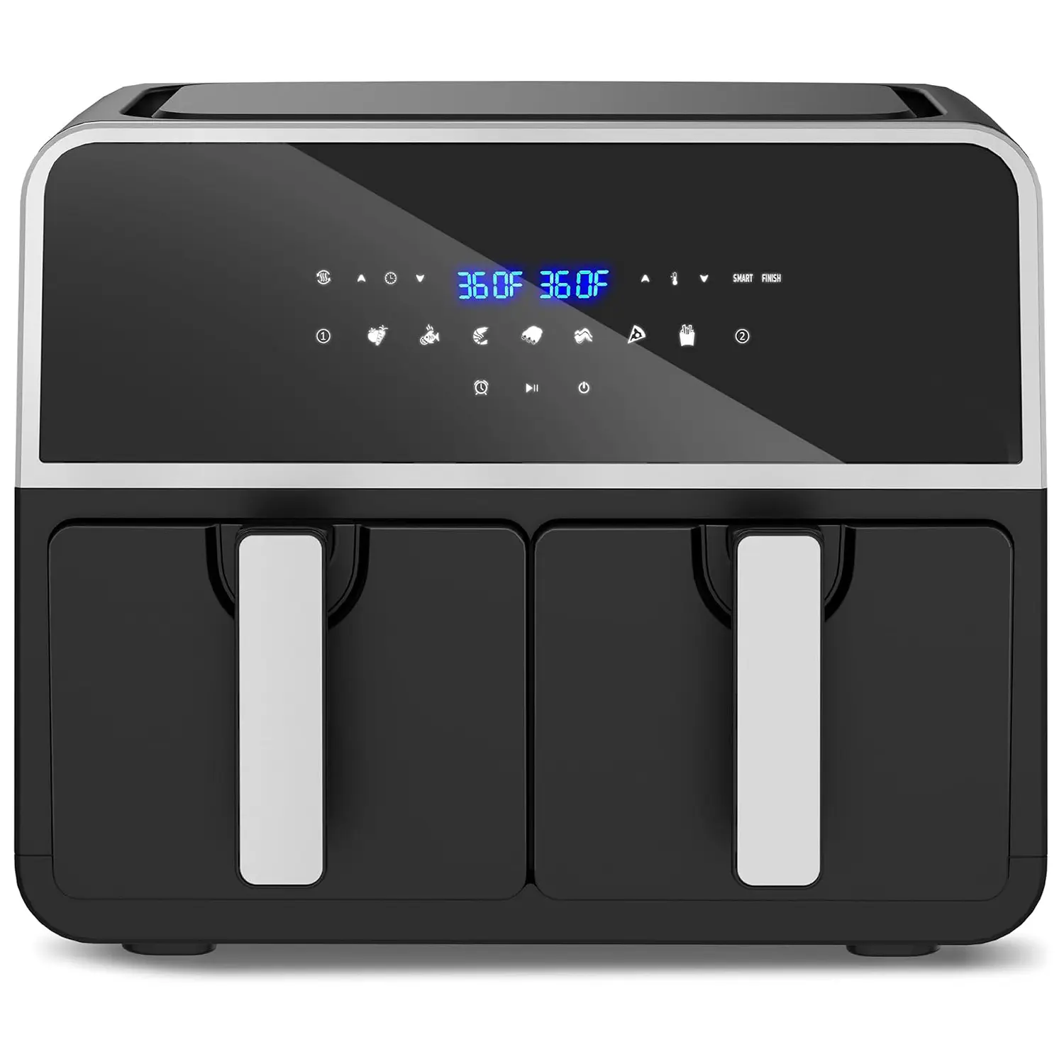 VUSIGN 9.5QT Large Cap Dual Basket Air Fryer - 7-in-1 Kitchen Countertop Appliance with 1-Touch Presets, Smart Finish, 2 Independent Cooking Zones, Preheat, Schedule Functions, Dishwasher-Safe Nonstick Baskets, Black