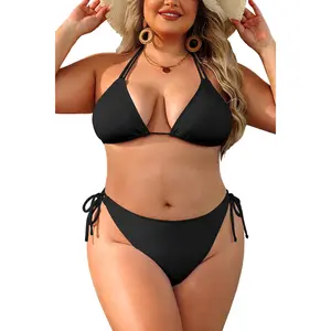 Daci Women Plus Size Triangle Bikini Sets Two Piece Double Straps Halter Swimsuit Side Tie String Sexy Bathing Suits  SwimWeek  summervibes