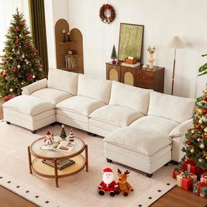 【4-6 Packages】110-143 Inch Modular Couch Sectionals with Ottoman, Big Comfy Cloud Couches, L/U Shaped 4 Seat Modular Sectional Sofa, Modern Cloud Sectional Couches for Living Room, Deep Seat Sofa