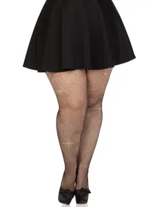 Leg Avenue Women's Sexy Rhinestone Fishnet Lingerie Tights - 9026X 37522 Colby Plus, Caramel, 1X-2X, Stretchy Breathable Fabric, Perfect Fit for Halloween, Romantic Occasions
