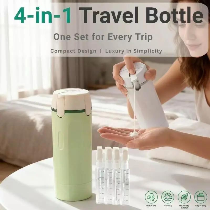 4-in-1 Travel Dispenser Bottle for Toiletries Portable Cosmetic Shampoo Storage Lotion Compact Plastic Container Wholesale Easy Press Smooth Flow bottle