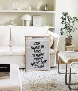 Tequila Newspaper Typography Print, Funny Alcohol Drinks Poster, Black White Bar Cart Art, Aesthetic Apartment Decor Trendy Kitchen Wall Art