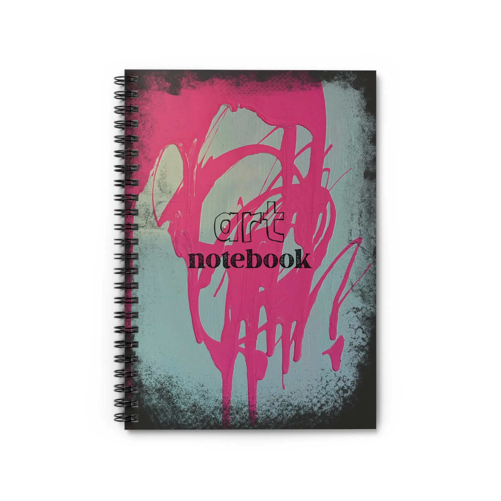 Artistic Spiral Notebook - Ruled Line, Dark Pink Paint Drips, Charcoal Dust Design, Creative Writing Journal, Sketchbook, Coloring Book,