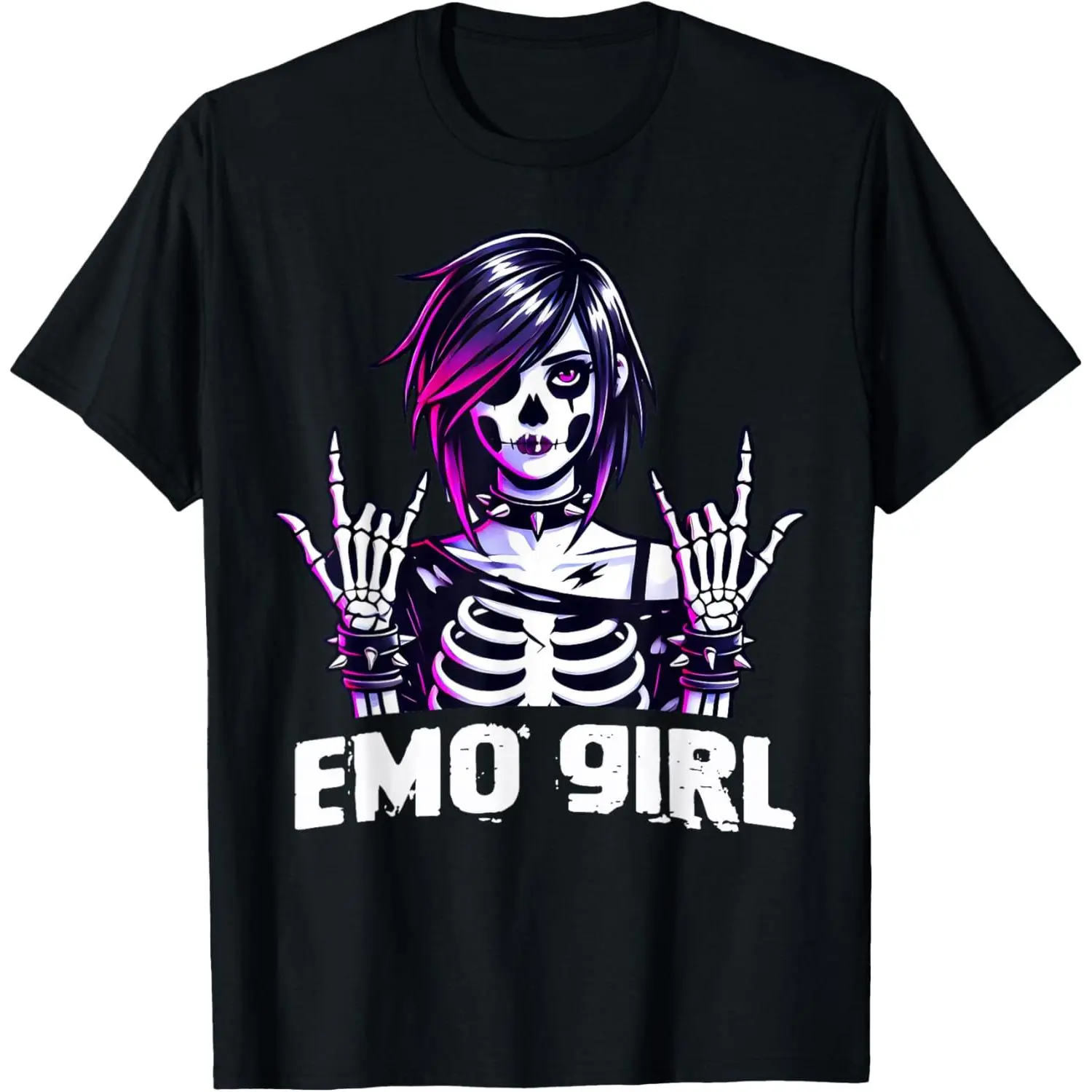 Women's 100% Cotton Short-Sleeve Round Neck Breathable Lightweight T-Shirt - Emo Punk Skeleton Print, Casual Goth Teen Clothes