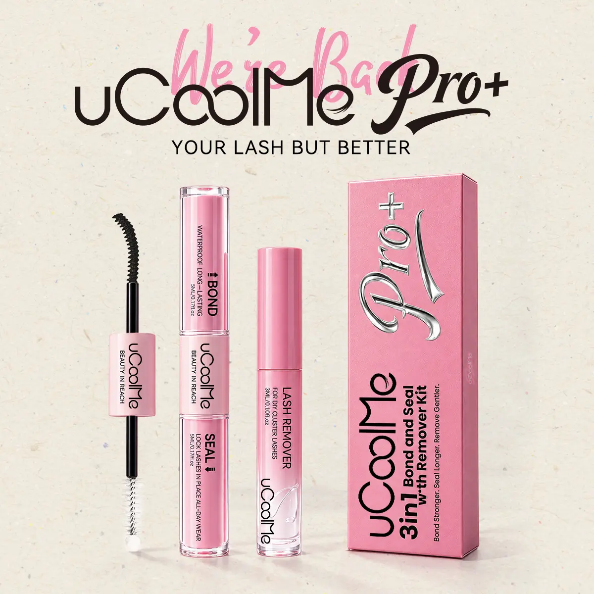 uCoolMe Upgraded Lash Bond & Seal Glue & Remover, 3-in-1 DIY Lash Kit or Individual Items, Waterproof Long-Lasting Lash Adhesive, Easy Application & Removal, Beauty Gift Set for Her