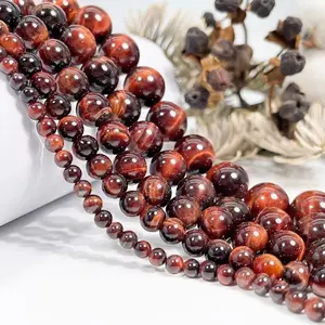Natural Red Tiger Eye Gemstone Smooth Round Loose Beads For DIY Jewelry Making Desig Handmade Crafts Bracelet, Necklace, Earrings AAA Quality 15.5 Inches Long, Semi Precious Stone, Spacer beads