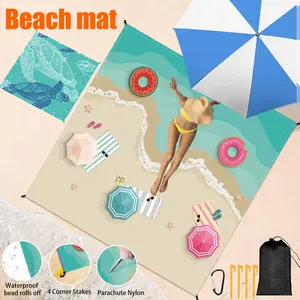 Waterproof Beach Blanket Sandproof,Extra Large Beach Mat,83*79inch/55*79inch, Foldable, Lightweight, Sand Free for Beach Travel Camping Hiking with Stakes
