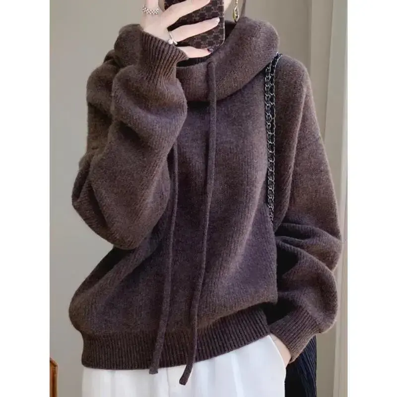 Women's Thickened Sweater - Oversized Loose-Fit Hooded Winter Pullover with Brown Cable- Texture, Warm Casual Sweater for Cold Weather, Cozy Everyday & Formal Outfits (Hand Washable, Solid Brown) - Ideal for Chinese Winter Season, Relaxed Fit with Ribbed Women's Thickened Sweater - Oversized Loose-Fit Hooded Winter Pullover with Brown Cable- Texture, Warm Casual Sweater for Cold Weather, Cozy Everyday & Formal Outfits (Hand Washable, Solid Brown) - Ideal for Chinese Winter Season, Relaxed Fit with Ribbed