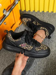 Women's Fashion DIY Detachable Decorative Casual Sneakers, Panther Print, Breathable Lightweight Low Top Skate Shoes