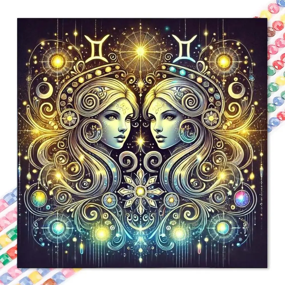 1pcs 5D DIY diamond painting kit, 5D diamond art set, DIY decoration, Crafts, Gemini. Full round drill DIY diamond painting, mosaic, diamond art, DIY art home decor, suitable for Halloween and Christmas, Wall Art Painting