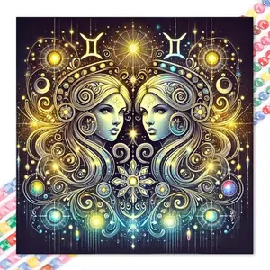 1pcs 5D DIY diamond painting kit, 5D diamond art set, DIY decoration, Gemini. Full round drill DIY diamond painting, mosaic, diamond art, DIY art home decor, suitable for Halloween and Christmas, Wall Art Painting