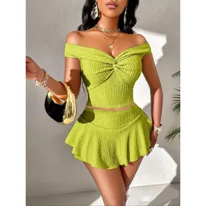 A688 Women’s Fashion Set – Stylish Outfit with Slit Skirt, Elegant & Classic Solid Color, Slimming Bra, One-Shoulder Belly-Revealing Top, High-Waisted Shorts Dress; Simple and Versatile