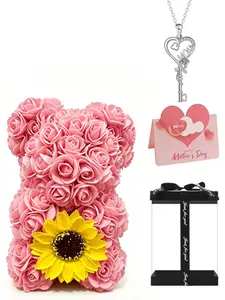 Mother's Day Gift Set, Heart Keychain Necklace, Sunflower Bear Box, Express Love to Mom, Perfect Mother's Day Present, Elegant Design, Mothers Day Present, Modern Versatile Accessories