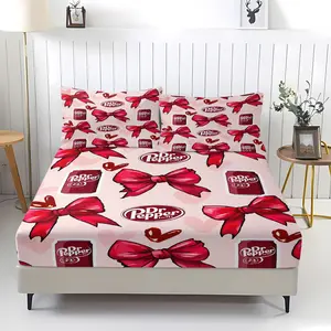 Dr Pepper Red Can Pattern Fitted Sheet,Home Decor for Teenagers and Adults in Bedrooms,Including 1 Bed Sheet and 2 Pillowcases,Non slip Dust Cover Suitable for Bedroom and Guest Room,Suitable for Personal Use or Gift Giving, Decorative Bedsheet Sets
