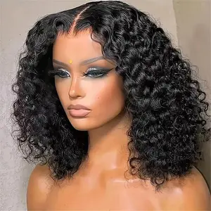Short Curly Bob Wigs Human Hair Glueless Ready to Wear Wig Deep Wave 6x4 HD Lace Closure Wig 200% Density