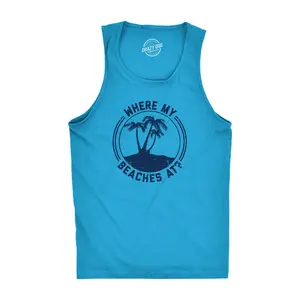 Mens Fitness Tank Where My Beaches At Tanktop Funny Summer Vacation Shirt Funny Workout Shirt for Men with Plus Sizes Funny Fitness Sleeveless Tee Novelty Tank Tops for Guys Turquoise