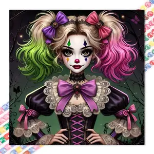 1 set of DIY diamond painting kit, 5D diamond art set, DIY decoration, colored double ponytails, purple bow, vintage clothing. Mosaic, diamond art, DIY art home decor, suitable for Christmas.