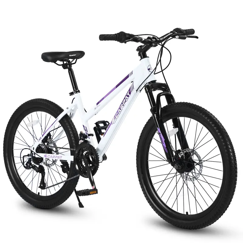 [Bellemave]24 inch Mountain Bike for Teenagers Girls Women, Shimano 21 Speeds with Dual Disc Brakes and 100mm Front Suspension, White/Pink