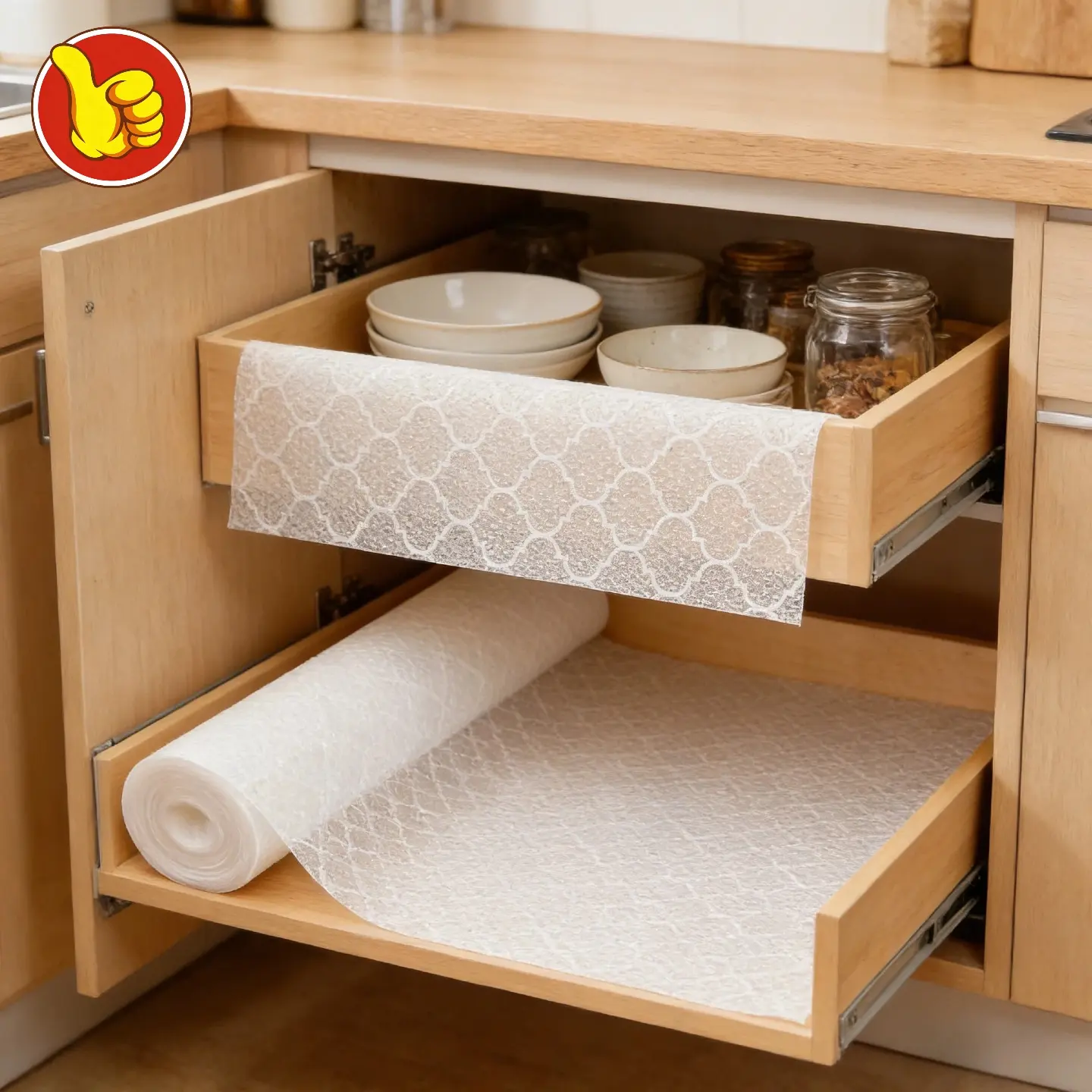 1 roll of kitchen cabinet drawer liner, 30cm wide and 100cm long, suitable for drawers in refrigerators, cabinets, dressing tables, and kitchen storage racks. Easy to cut and use. Home Kitchenware