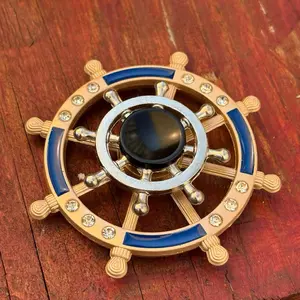 Ship Wheel Fidget Spinner Metal with Blue Accents and Decorative Elements