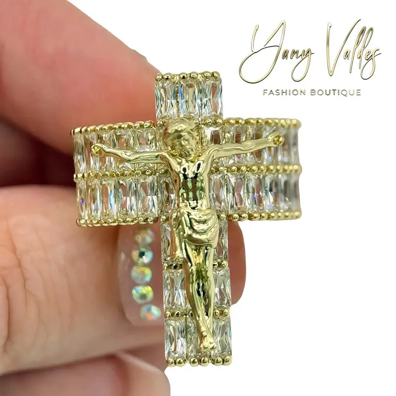 Cross Ring Gold Tone with Zircon Details