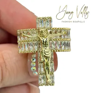 Cross Ring Gold Tone with Zircon Details