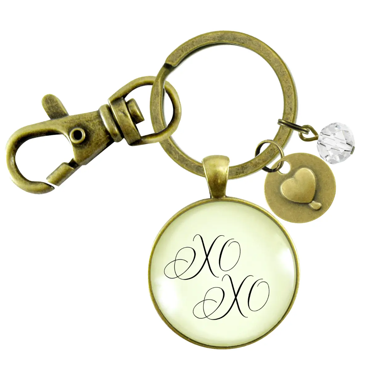 XO Hugs and Kisses Keychain Vintage Love Romantic Heart Charm Gift