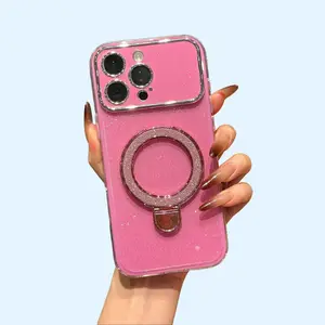 Jelly glitter magnetic stand compatible with IP 17promax 2-in-1 phone case, IP 16promax/15/14/13 full protection cover, Accessories, Smartphone Protective Cellphone