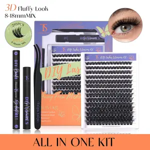 Volume Lash Clusters Kit DIY Lash Extension Kit D Curl Eyelash Extensions with Waterproof Lash Bond and Seal Waterproof Tweezers,8-18MM Cluster Lashes 210Pcs