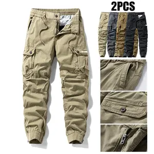 2-Pack Men’s Fashion Versatile Casual Comfortable Design Pants for Outdoor Sports — Loose Fit, Button Closure, Multiple Pockets, Large Capacity Cargo Pants