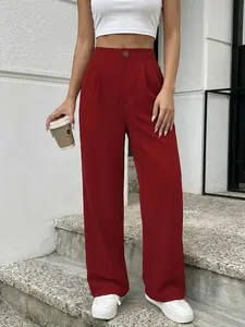 Women's Plain Casual Straight Leg Pants, Comfortable Versatile Fashion Casual Comfy Trousers, Ideal for Daily Wear, Perfect for Leisure Outings