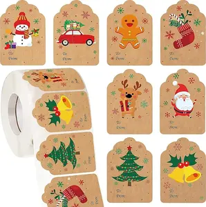 720 Pieces Self Adhesive Christmas Gift Tag Xmas Kraft Name Tags Natural Kraft Xmas Stickers Paper Tags Labels for Christmas Decoration(Stylish Style)