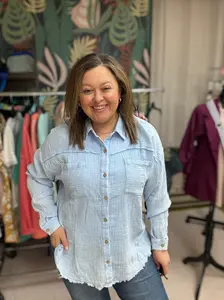 PLUS SIZE Mineral Washed Gauze Shirt Top