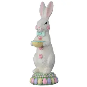 18" Resin Sugared Bunny on Pedestal