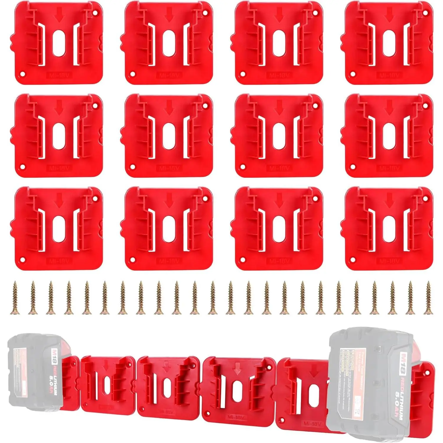 Battery Holder for Milwaukee M18 18V Battery Mounts Dock Holder Fit for M18 48-11-1815 48-11-1828 48-11-1850 48-11-1860 (6 Pcs)