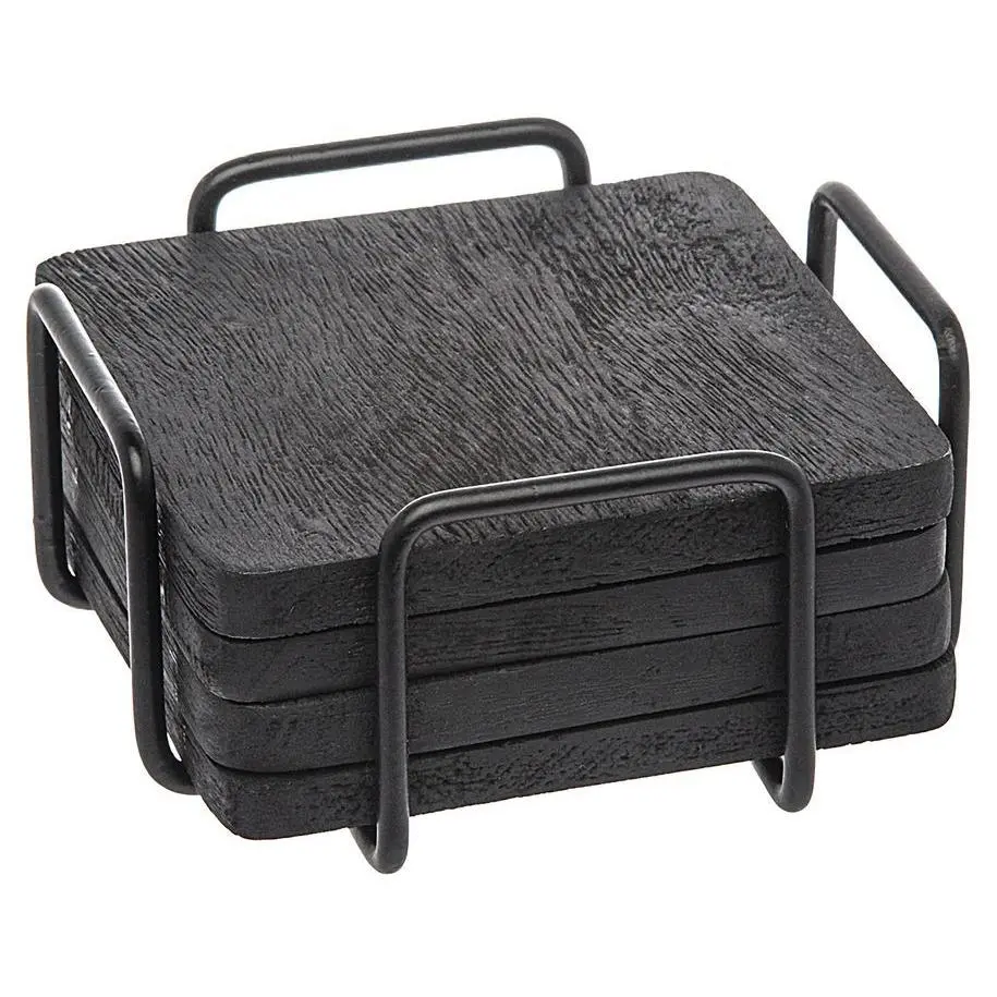 Godinger Set of 4 Black Wood Coasters Godinger Set of 4 Black Wood Coasters