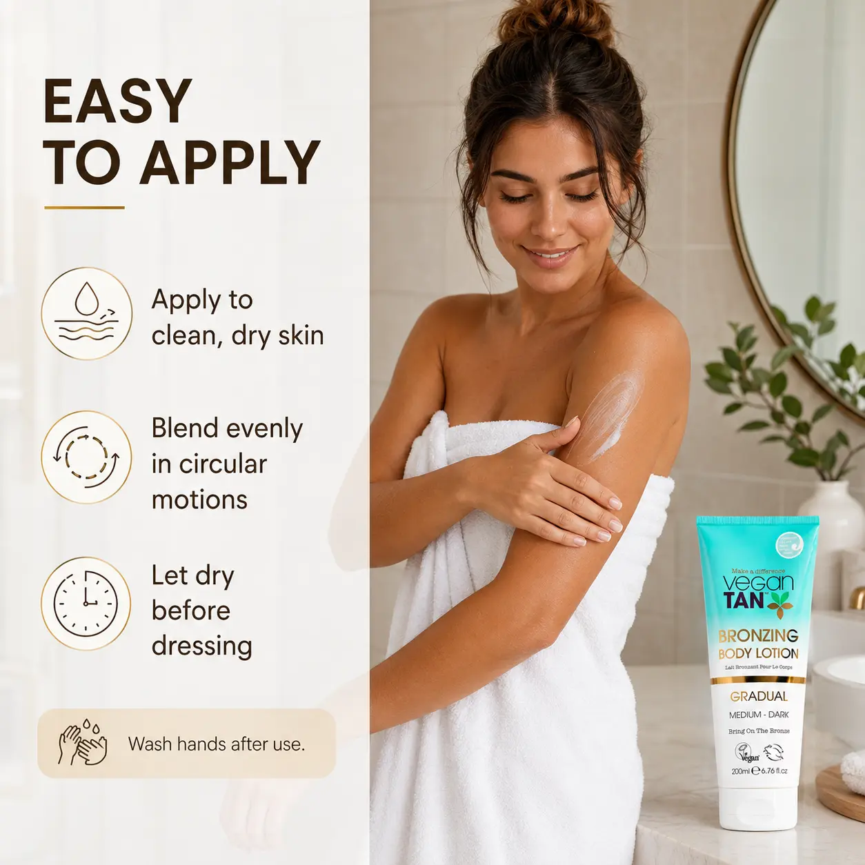 VEGANTAN Gradual Bronzing Body Lotion - Medium-Dark Shade, 200ML Vegan Skincare Self-Tanner for Natural Sun-Kissed Glow